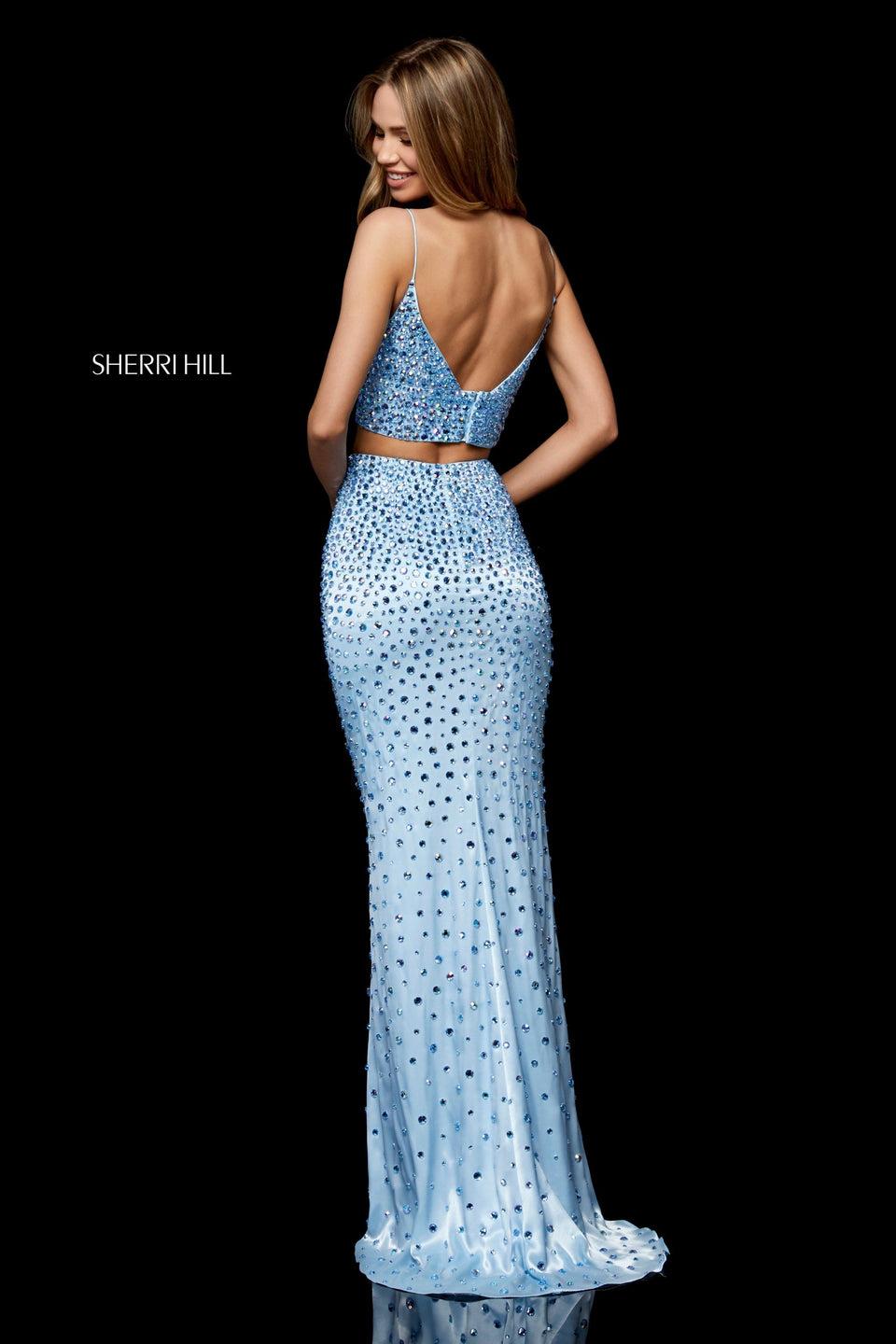 Sherri Hill Beaded Charmeuse Two Piece With V-neck Bodice And Slit Skirt