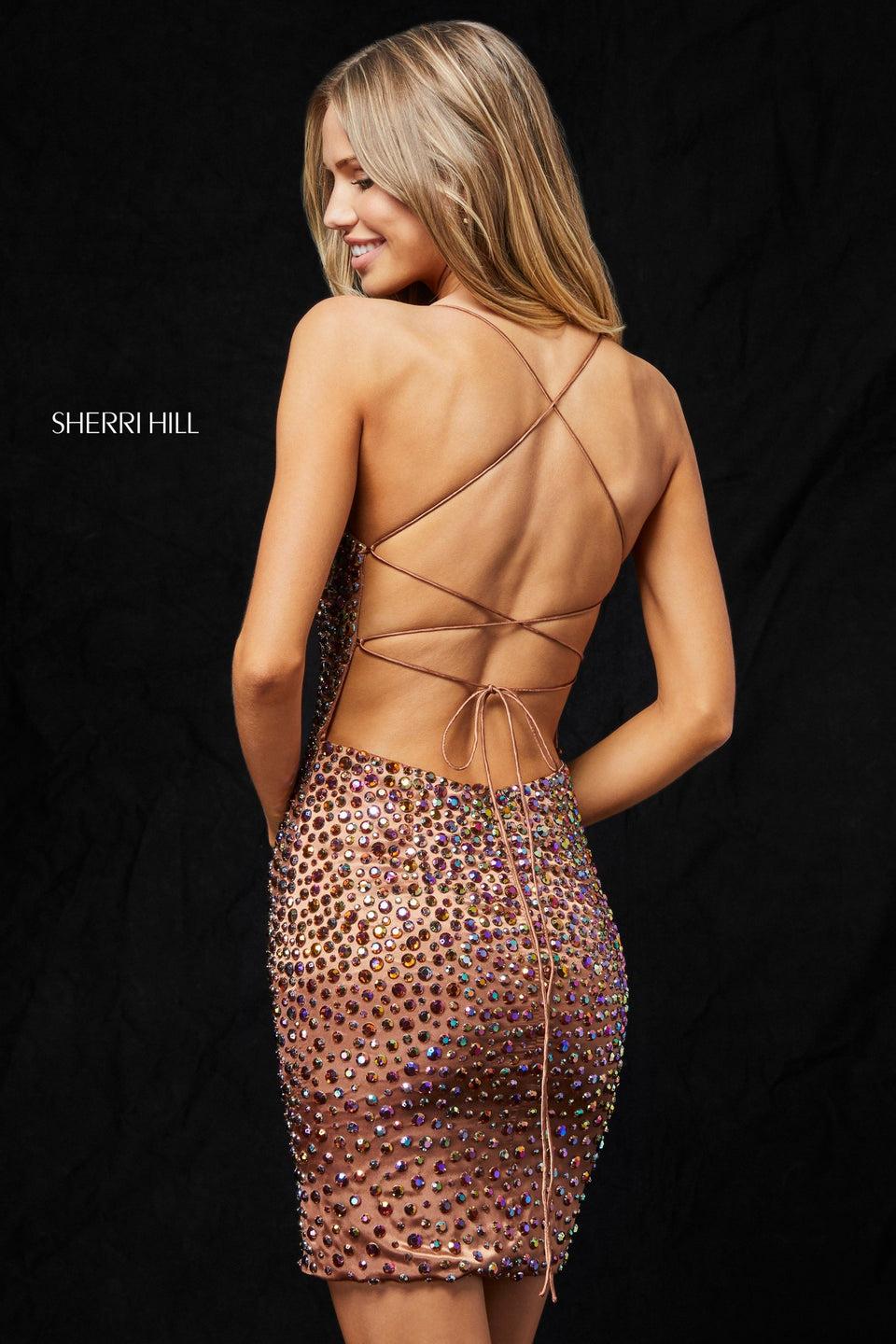 Sherri Hill Beaded Cocktail Dress With Lace Up Back