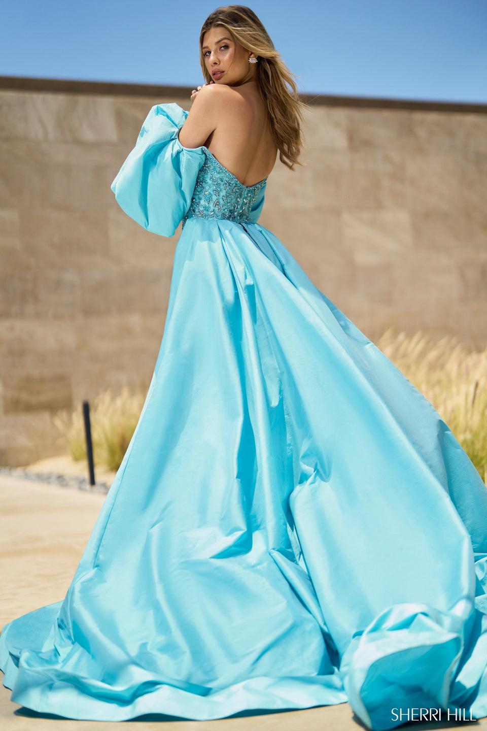 Sherri Hill Beaded Cocktail Dress With Taffeta Floor Length Overskirt