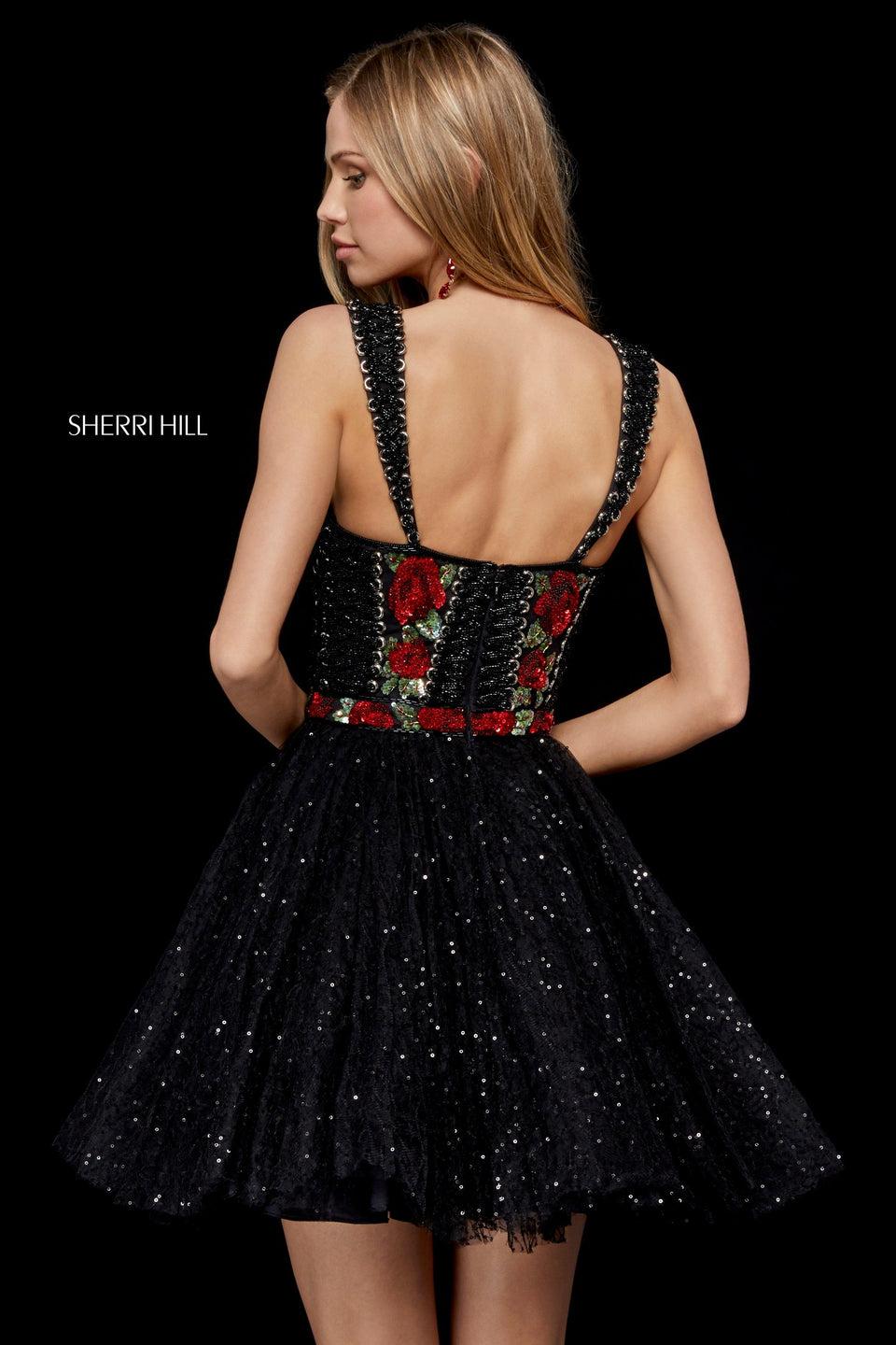 Sherri Hill Beaded Corset Bodice With Sequin Tulle Cocktail Skirt