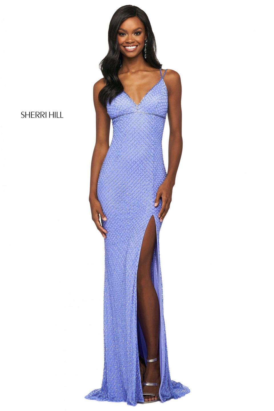 Sherri Hill Beaded Fitted Gown With Sweetheart Neckline And Skirt Slit