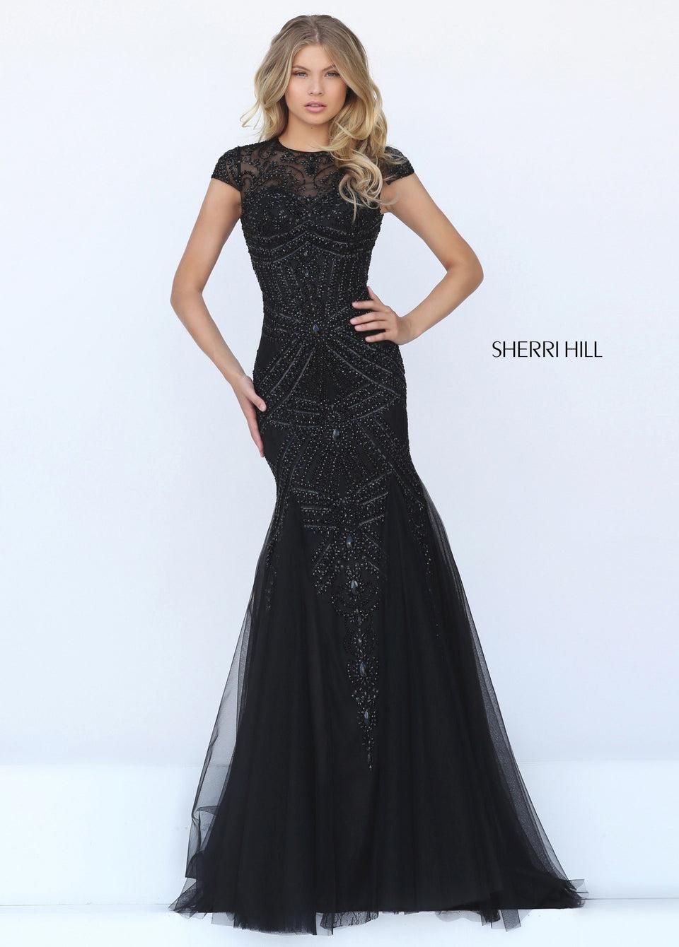 Sherri Hill Beaded Gown With Cap Sleeves And Tulle Mermaid Skirt