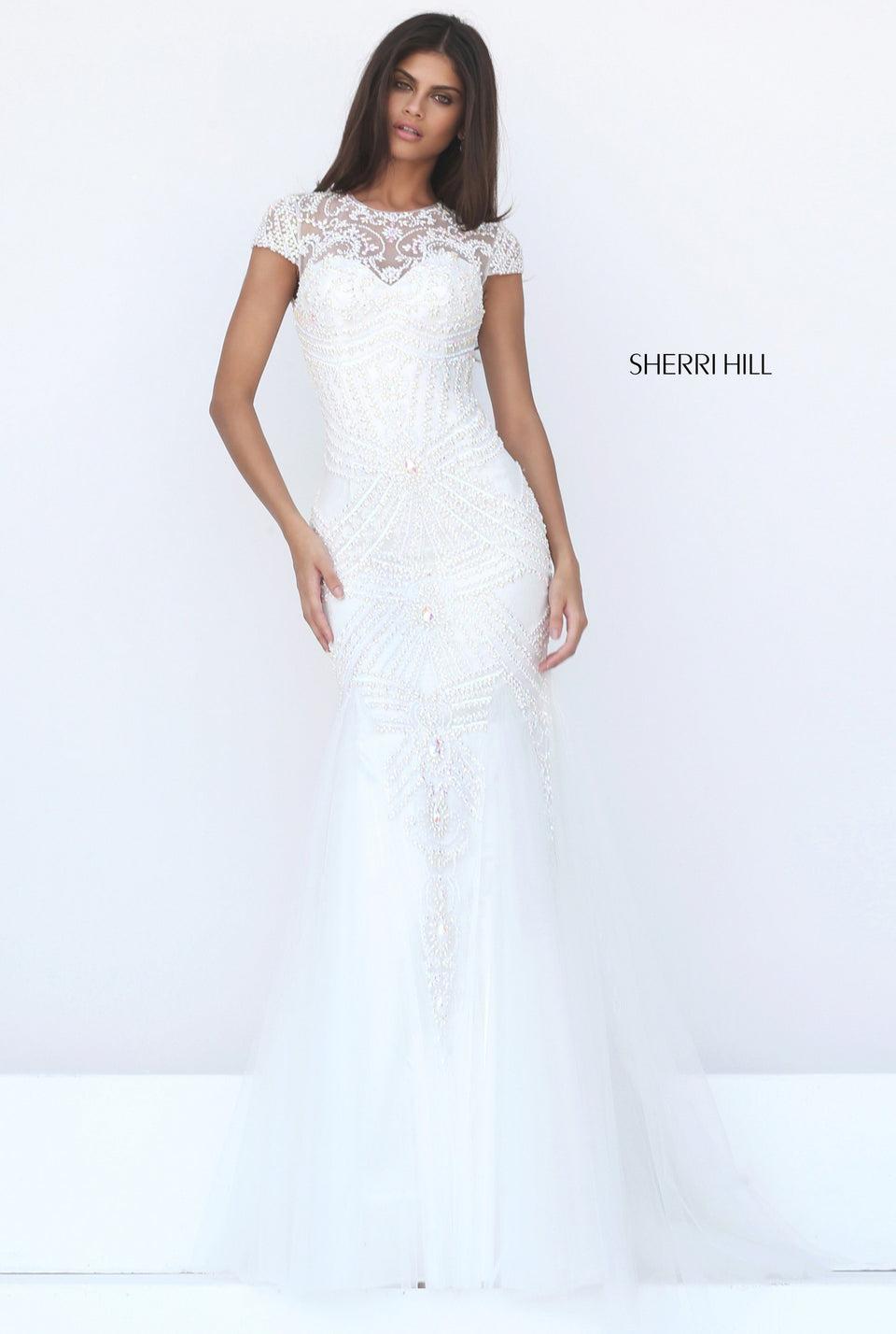 Sherri Hill Beaded Gown With Cap Sleeves And Tulle Mermaid Skirt