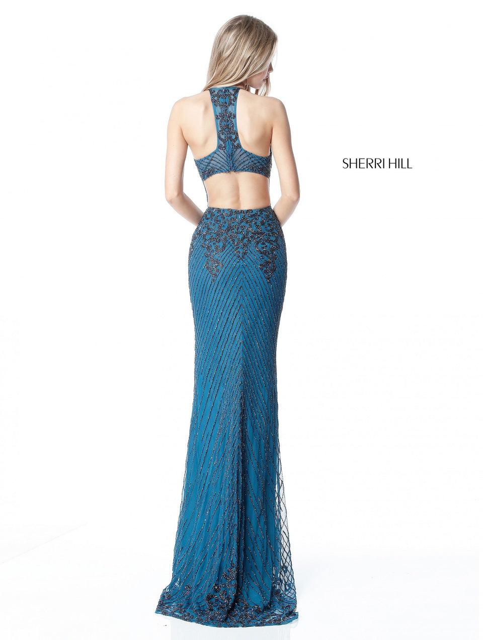 Sherri Hill Beaded Gown With Halter Bodice And Cut Out Back