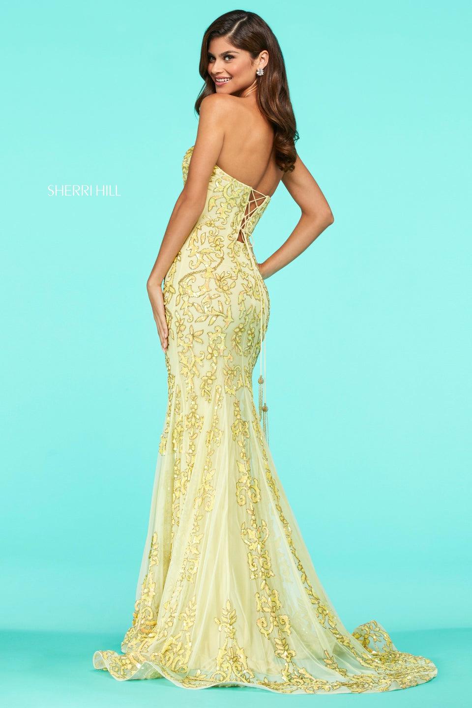 Sherri Hill Beaded Gown With Strapless Neckline And Lace Up Back