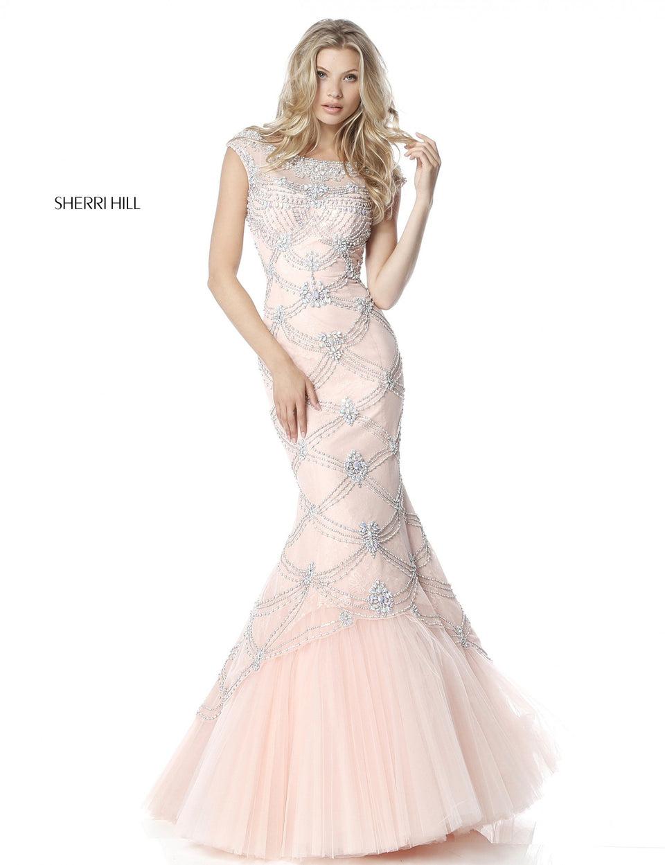Sherri Hill Beaded Gown With Tulle Mermaid Skirt And Low Back