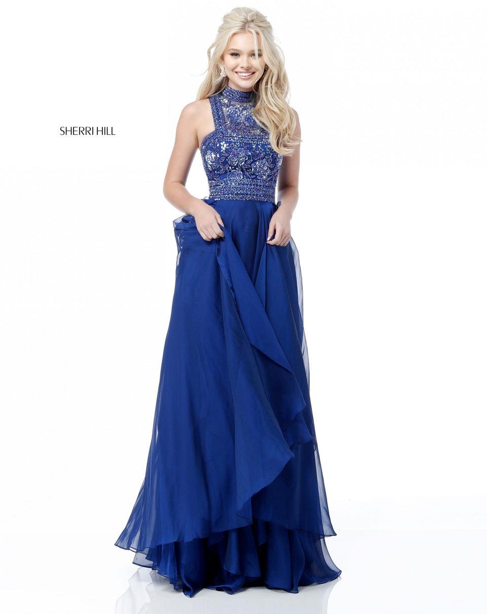 Sherri Hill Beaded High Neck Bodice With Chiffon Skirt