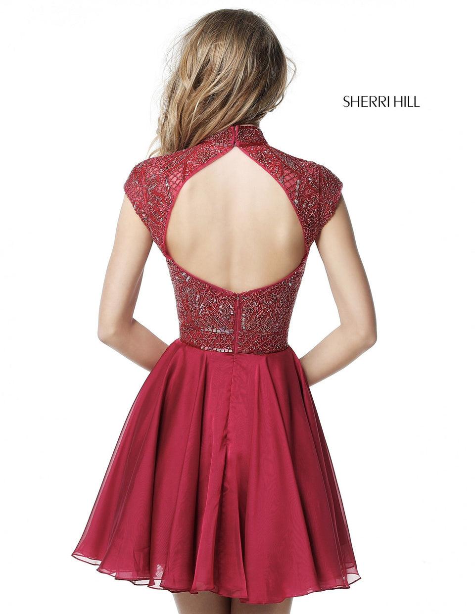 Sherri Hill Beaded High Neck Bodice With Keyhole Back And Organza A-line Cocktail Skirt