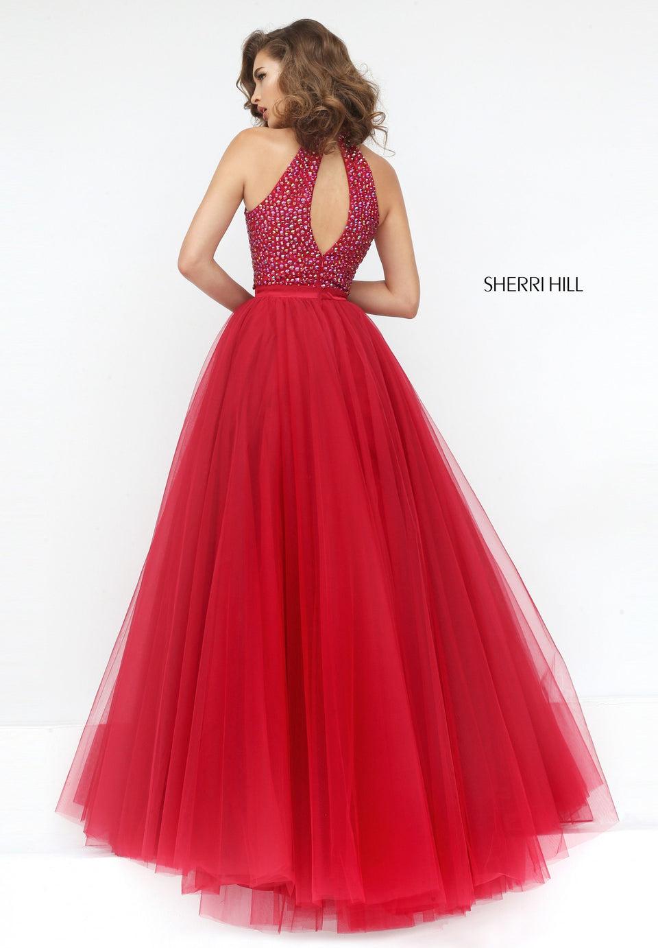 Sherri Hill Beaded High Neck Bodice With Keyhole Back And Tulle A-line Skirt