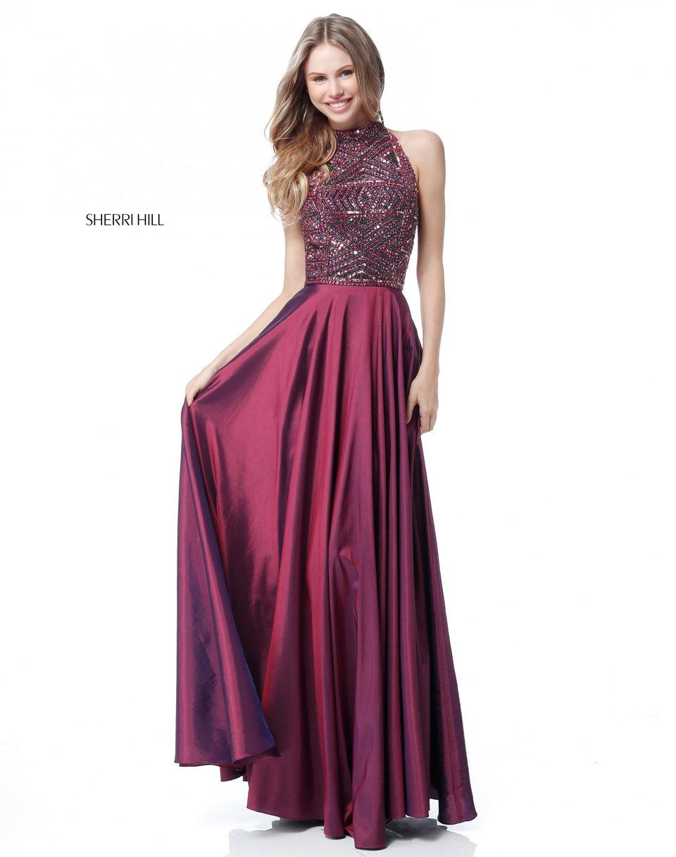 Sherri Hill Beaded High Neck Bodice With Taffeta Skirt