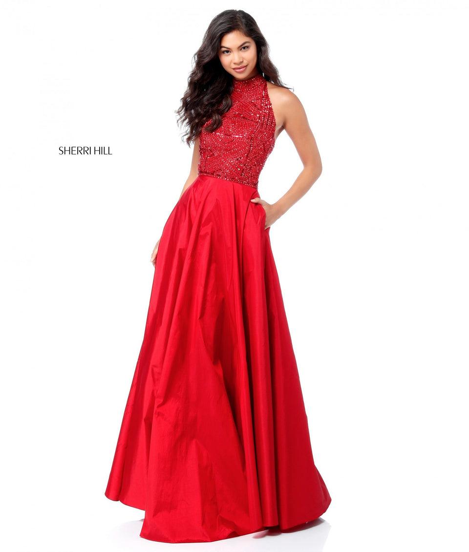 Sherri Hill Beaded High Neck Bodice With Taffeta Skirt