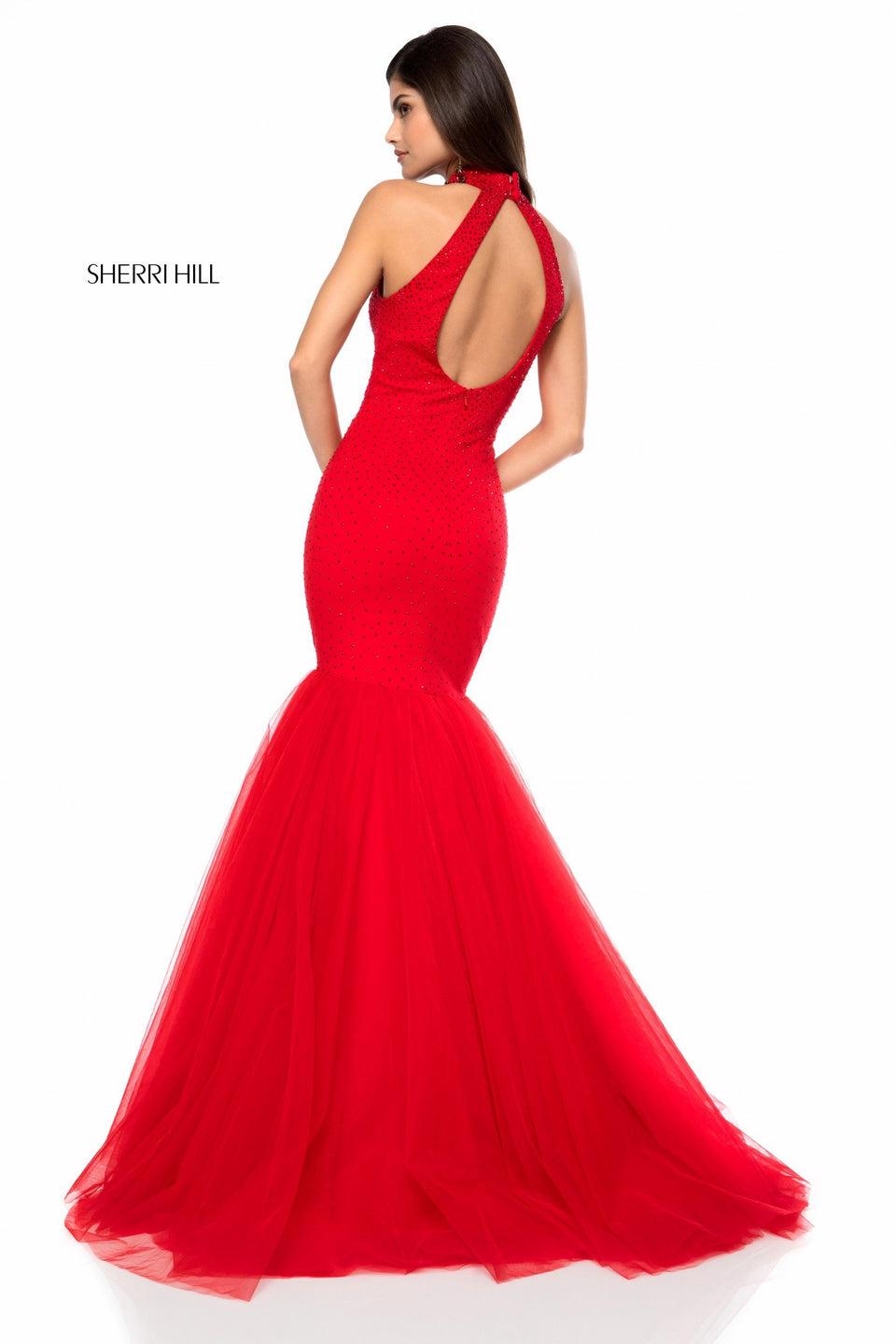 Sherri Hill Beaded Jersey Bodice With Open Back And Tulle Mermaid Skirt