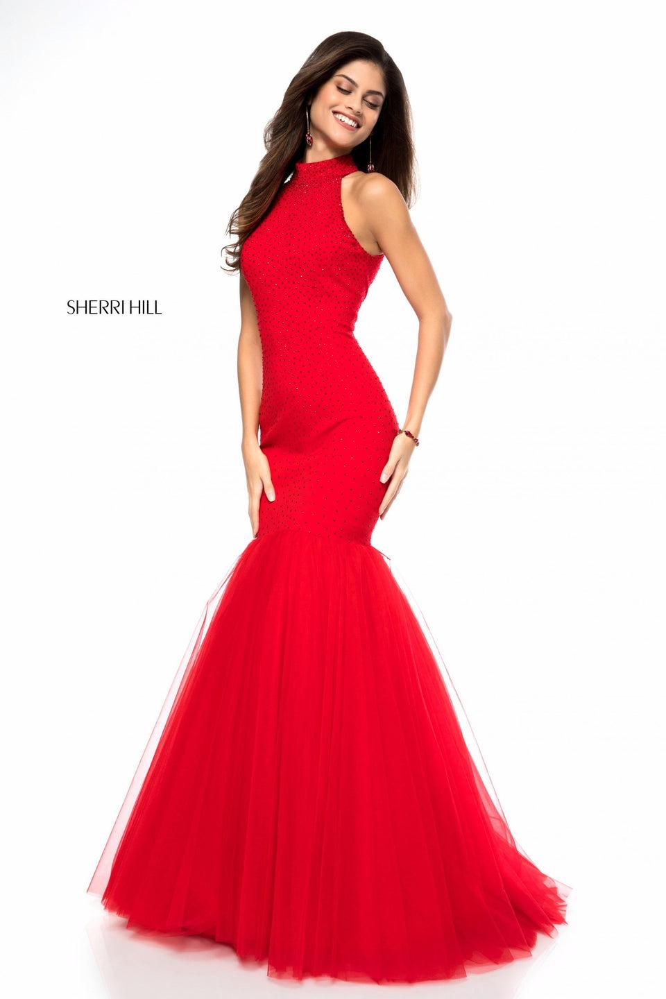 Sherri Hill Beaded Jersey Bodice With Open Back And Tulle Mermaid Skirt