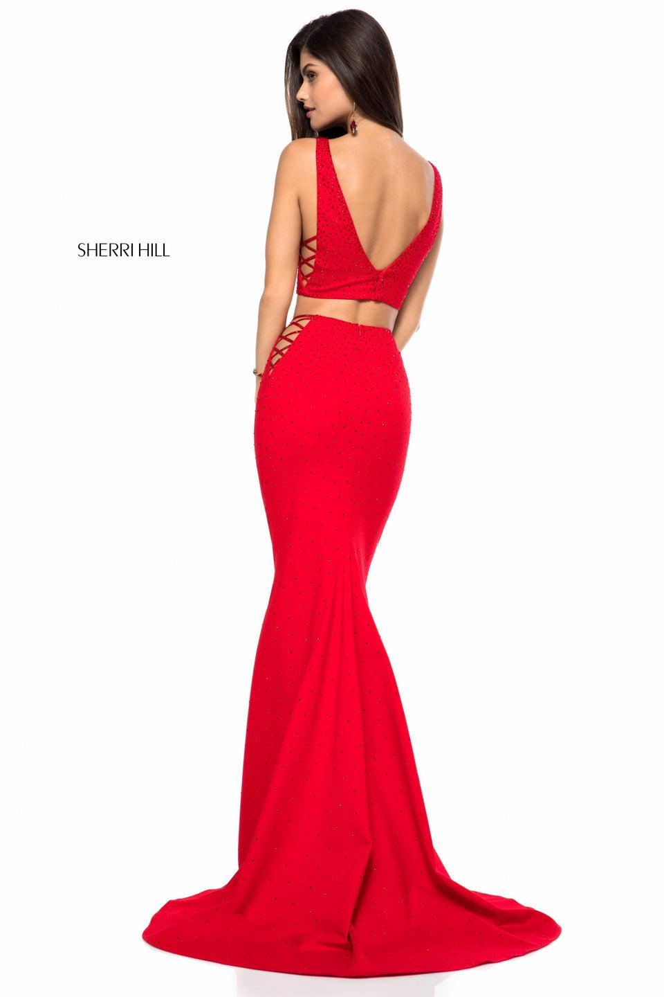 Sherri Hill Beaded Jersey Two Piece With Deep V Bodice And Mermaid Skirt