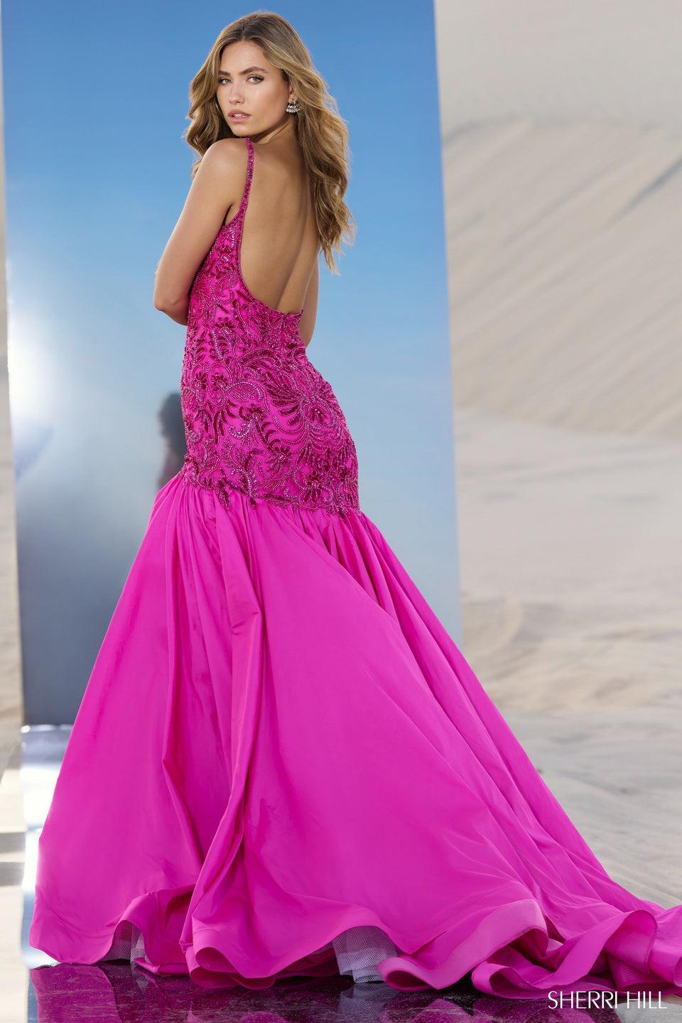 Sherri Hill Beaded Mermaid Gown With Taffeta Skirt Slit