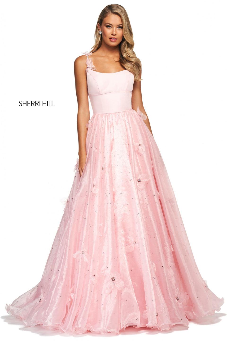 Sherri Hill Beaded Organza Ball Gown With Flower Appliques
