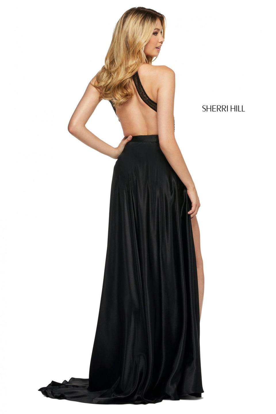 Sherri Hill Beaded Romper With Sheer Bodice High Cut Halter Style Neckline And Detachable Charmeuse Over Skirt