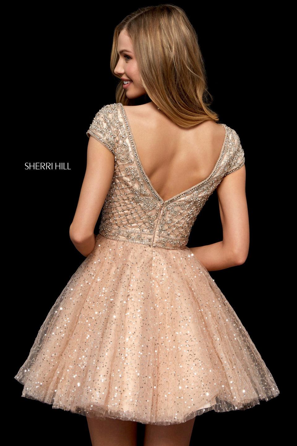 Sherri Hill Beaded Short Sleeve Bodice With Sequin Tulle Cocktail Skirt