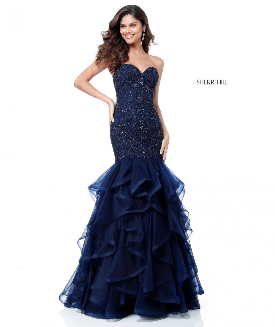 Sherri Hill Beaded Sweetheart Bodice With Ruffle Tulle Mermaid Skirt