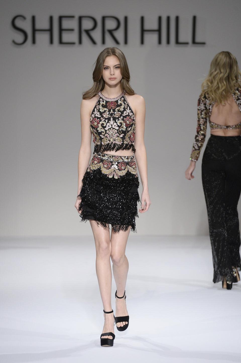 sherri hill Beaded two piece with halter bodice and beaded fringe skirt