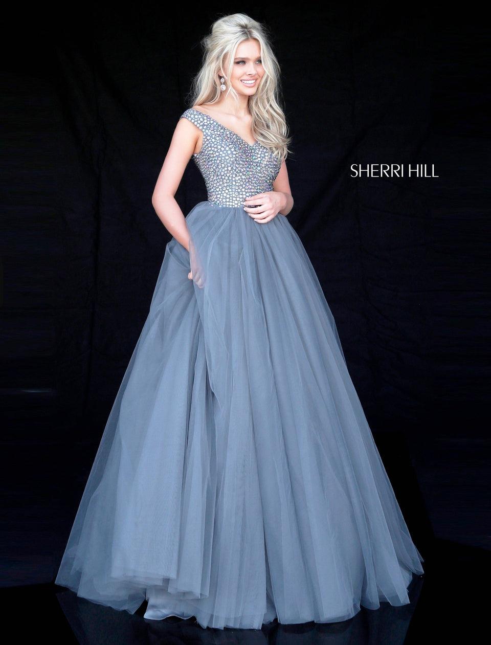Sherri Hill Beaded V Neck Bodice With Tulle Ball Gown Skirt