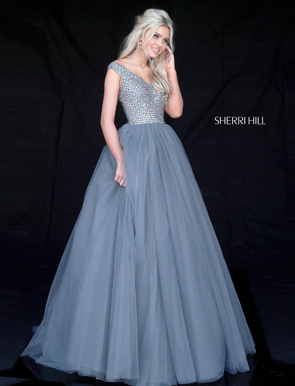 sherri hill Beaded V neck bodice with tulle ball gown skirt