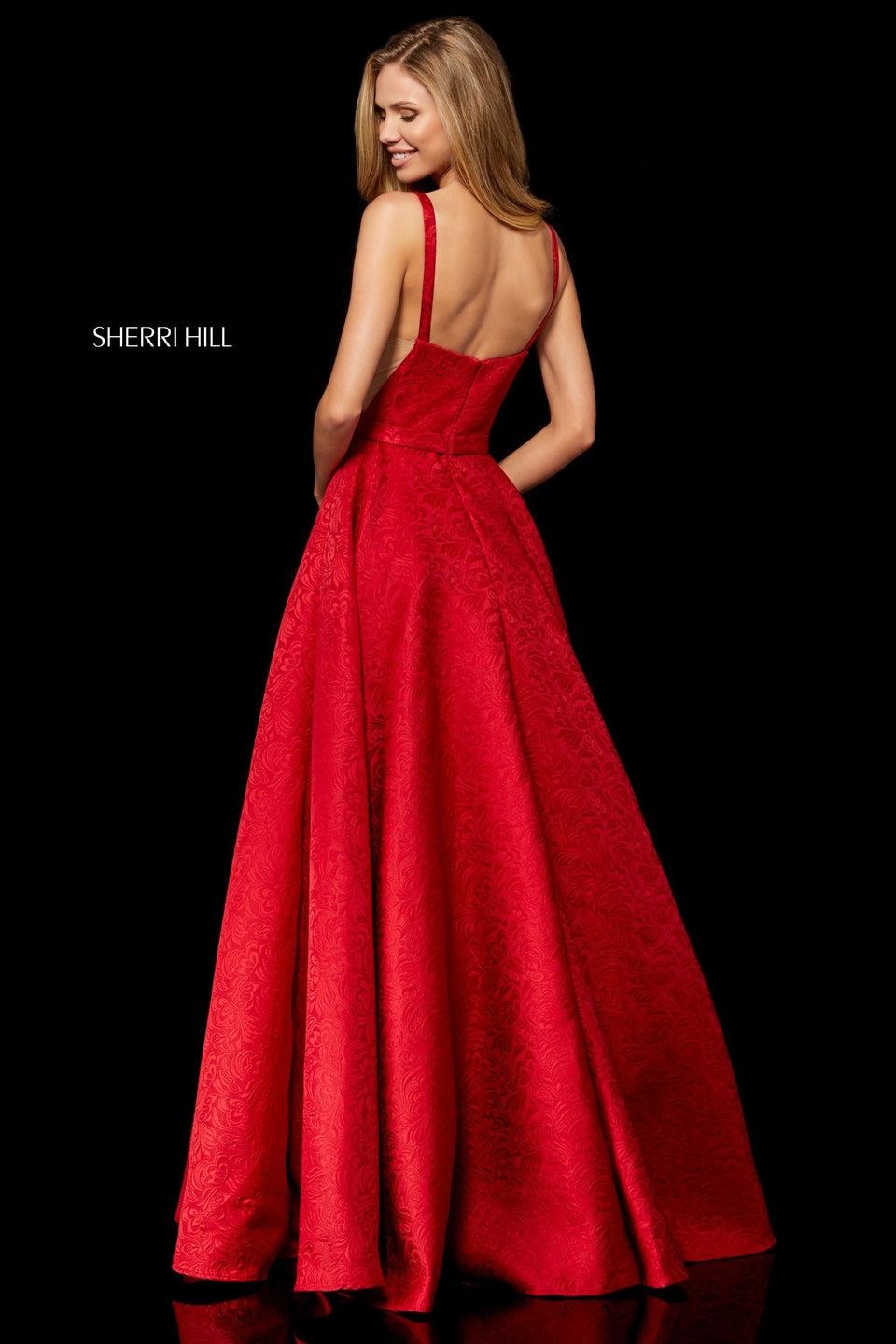 Sherri Hill Brocade A-line Gown With Slit Front Bodice