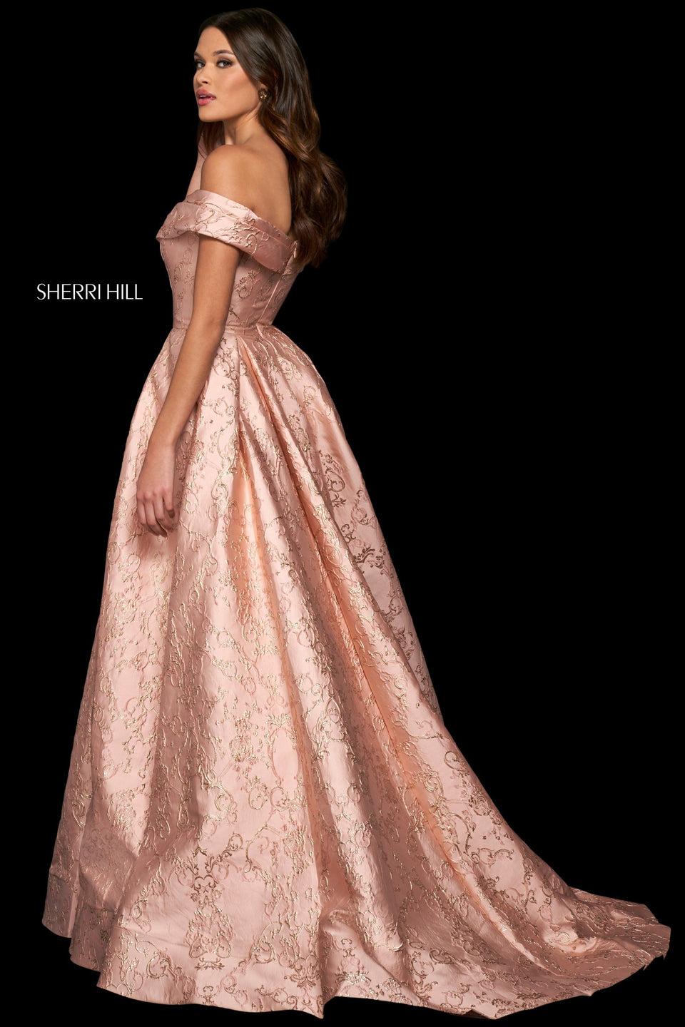 Sherri Hill Brocade Ball Gown With Off-the-shoulder Sweetheart Neckline And Skirt Slit