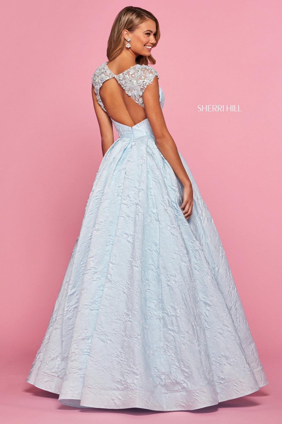 Sherri Hill Brocade Ball Gown With Sweetheart Neckline And Cap Sleeves With Beading And Embroidery