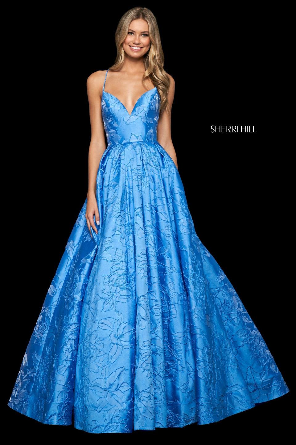 Sherri Hill Brocade Ball Gown With Sweetheart Neckline And Wide Loop Lace Up Back