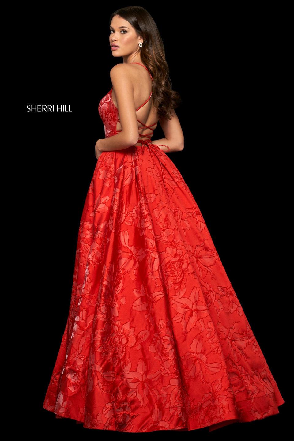 Sherri Hill Brocade Ball Gown With Sweetheart Neckline And Wide Loop Lace Up Back