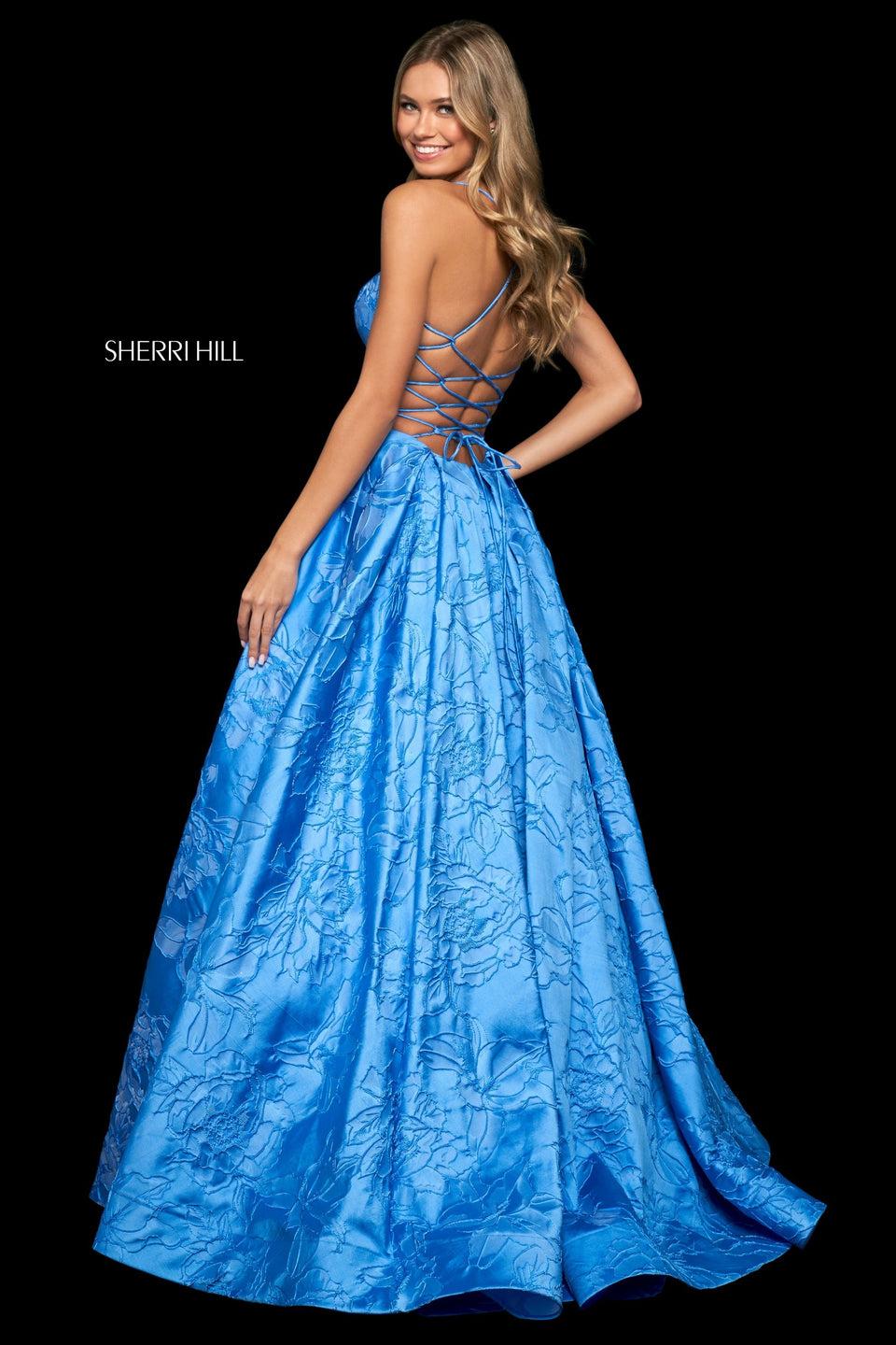 sherri hill Brocade ball gown with sweetheart neckline and wide loop lace up back