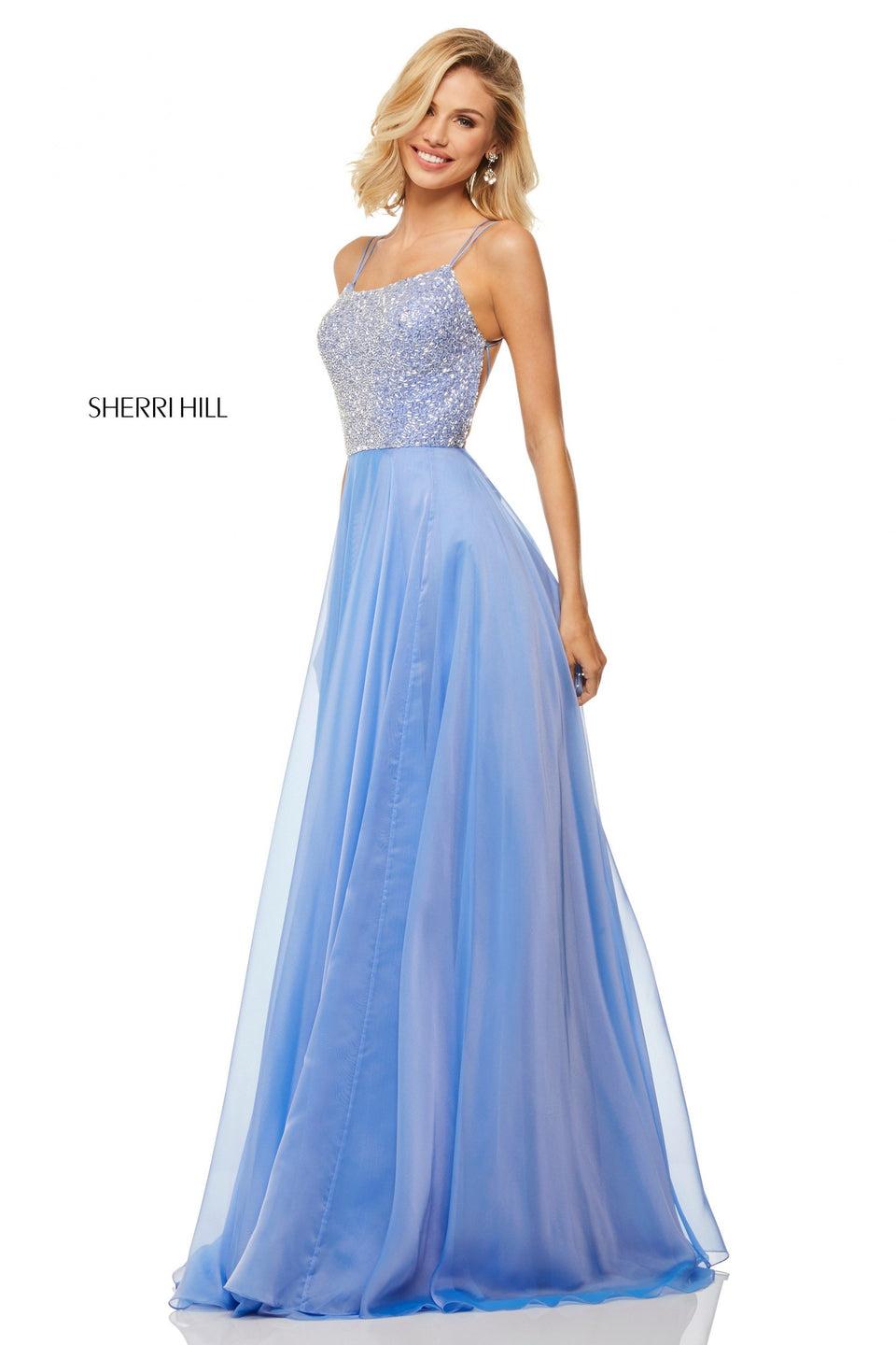 Sherri Hill Bugle Beaded Lace Up Back Bodice With Chiffon Skirt
