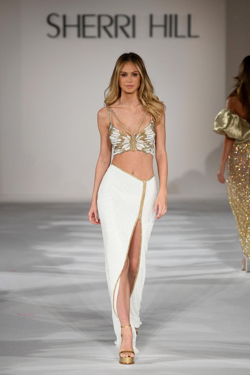 Sherri Hill Butterfly Bugle Beaded Two-piece Gown With Beaded Embellishments High Slit And Open Back