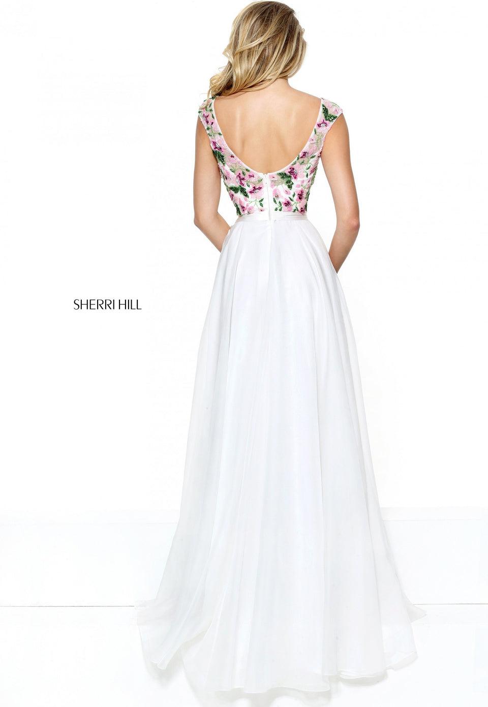 Sherri Hill Cap Sleeve Bead Bodice With Chiffon Skirt