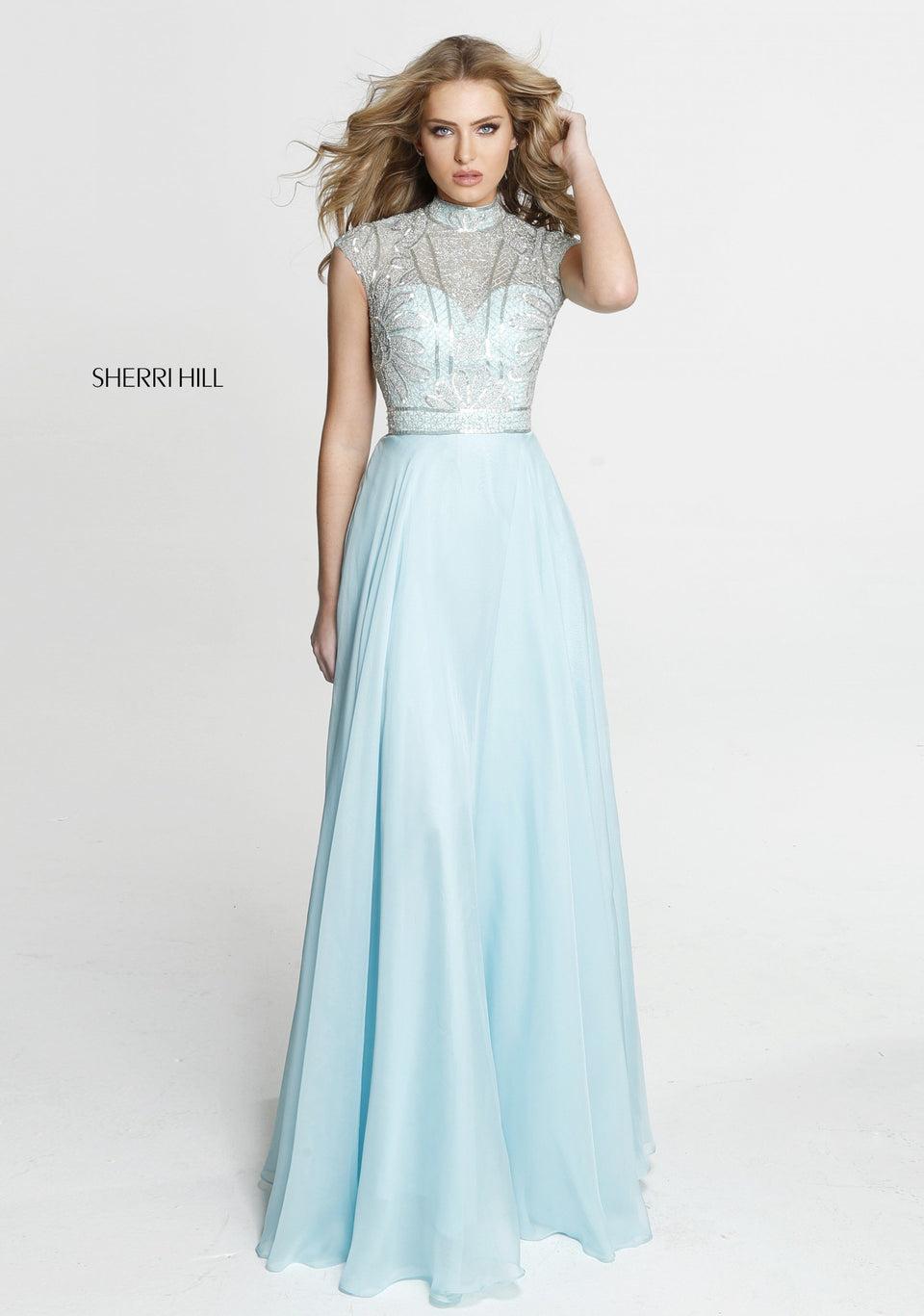 Sherri Hill Cap Sleeve Chiffon With A Fully Beaded Bodice And Waist Band