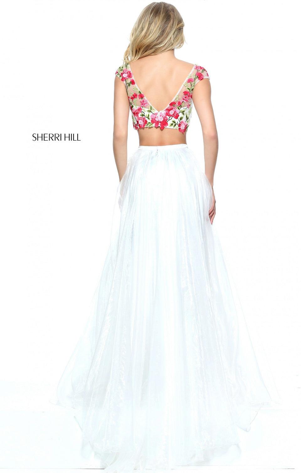 Sherri Hill Cap Sleeve Flower Appliqued Two-piece A-line Gown With A Chiffon Skirt