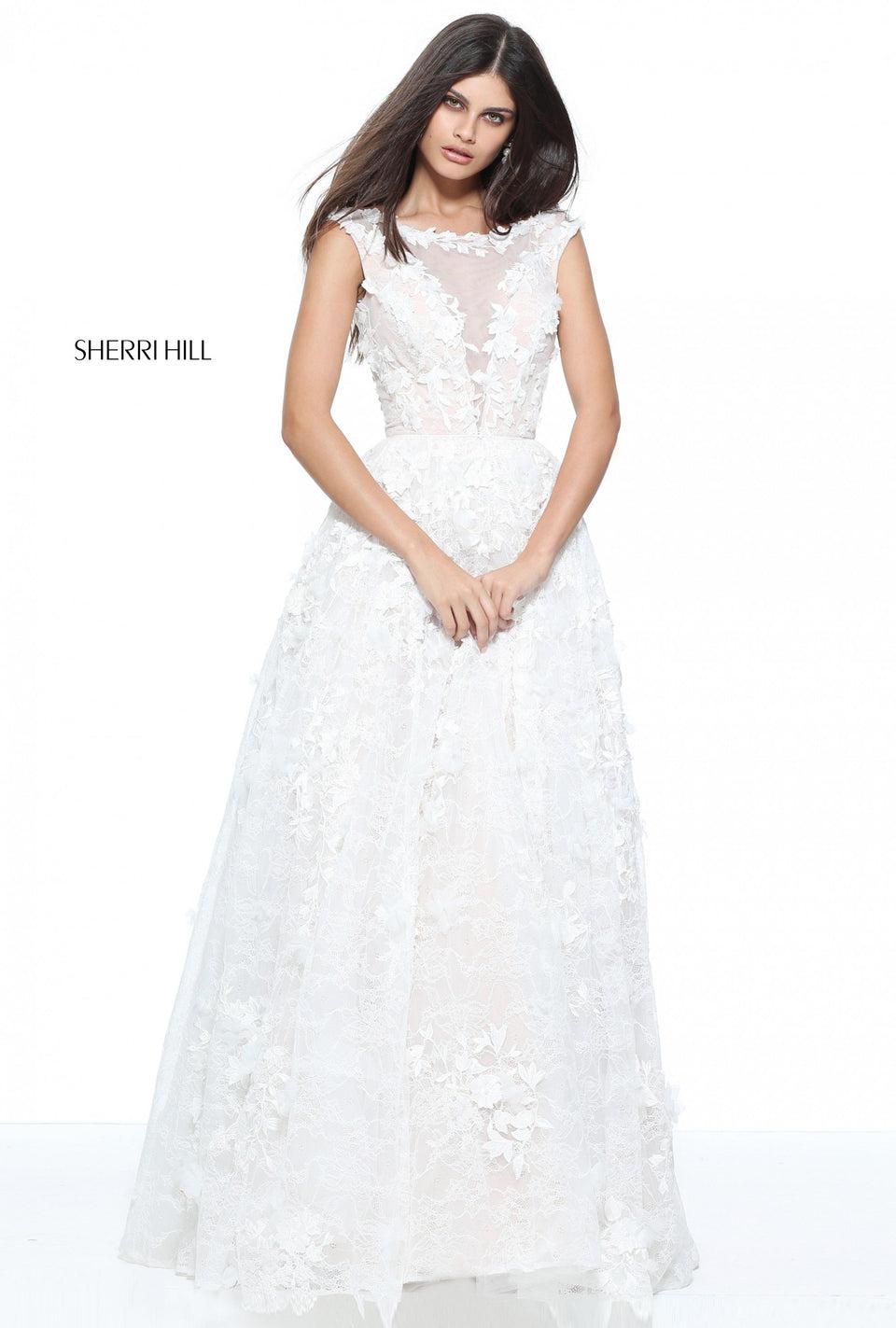 Sherri Hill Cap Sleeve Lace Ball Gown With A Ivy Applique Bodice And Skirt