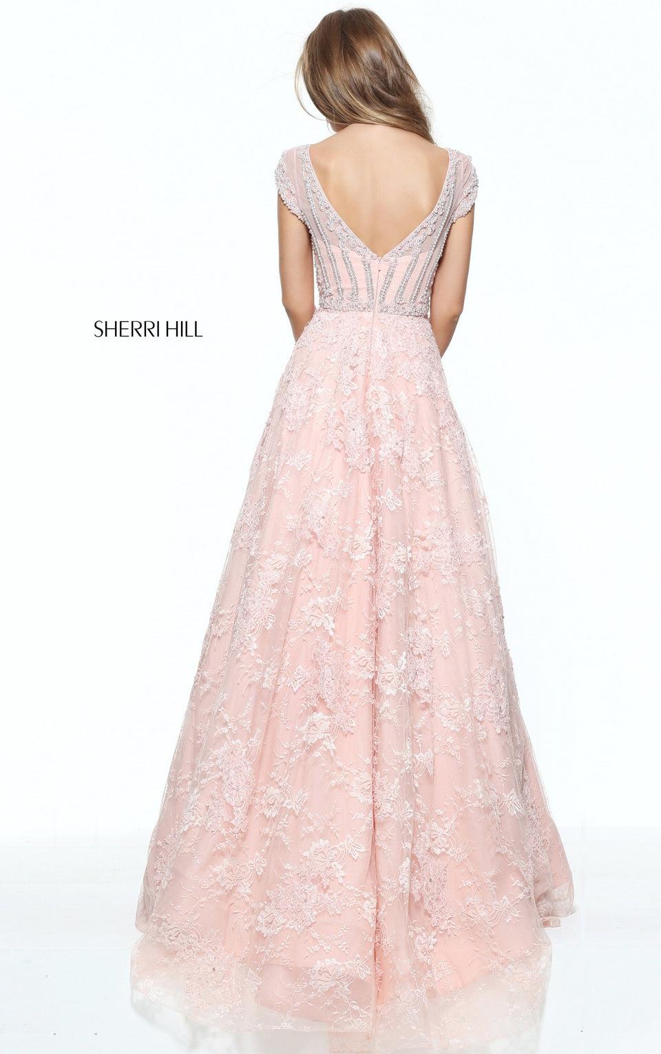 Sherri Hill Cap Sleeve Lace Ball Gown With A Pearl And Rhinestone Beaded Bodice