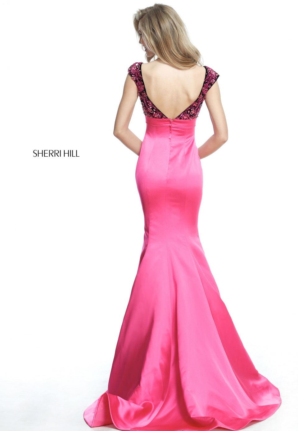 Sherri Hill Cap Sleeved Beaded Bodice With Low Back And Taffeta Mermaid Skirt