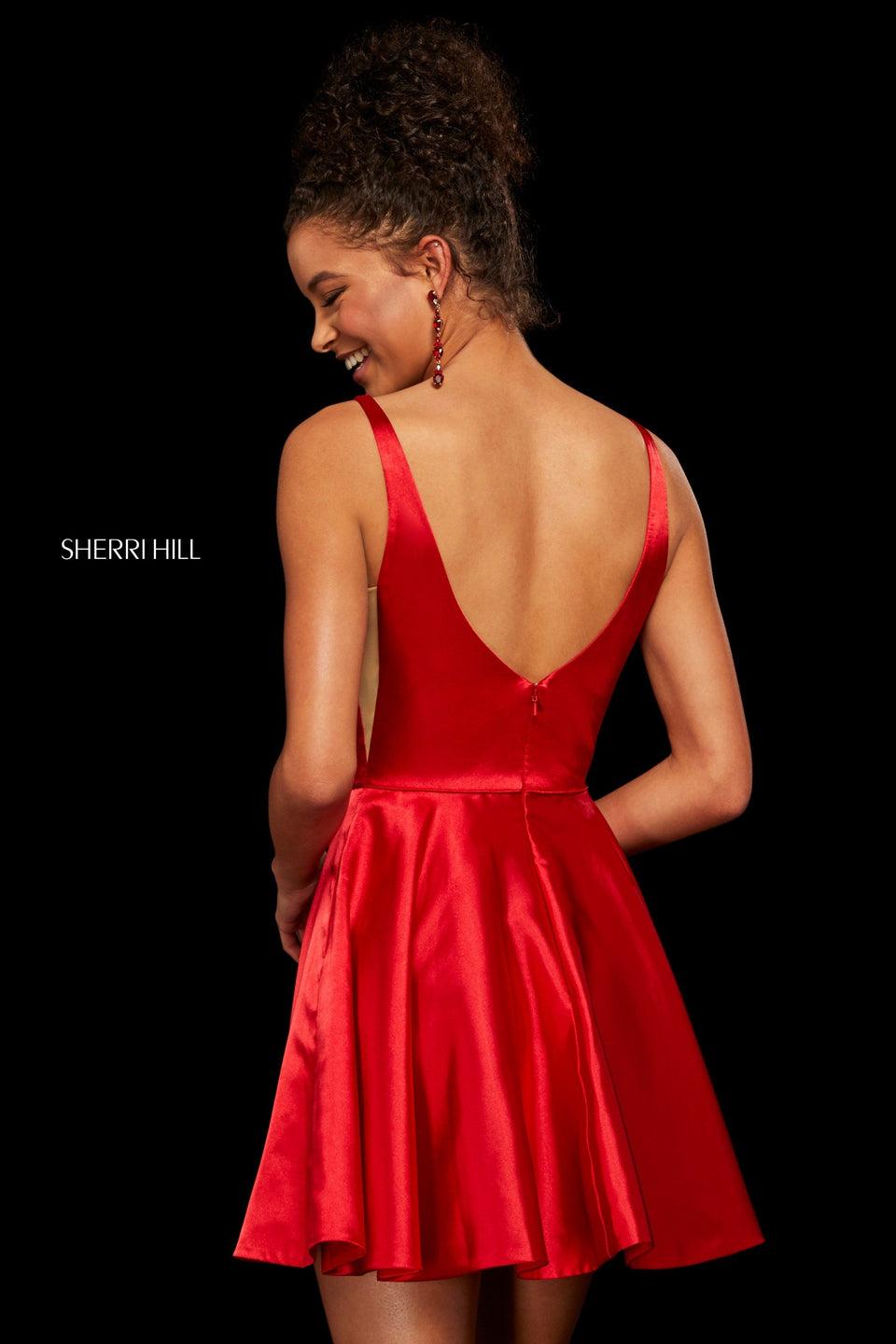Sherri Hill Charmeuse A-line Cocktail Dress With V Neckline