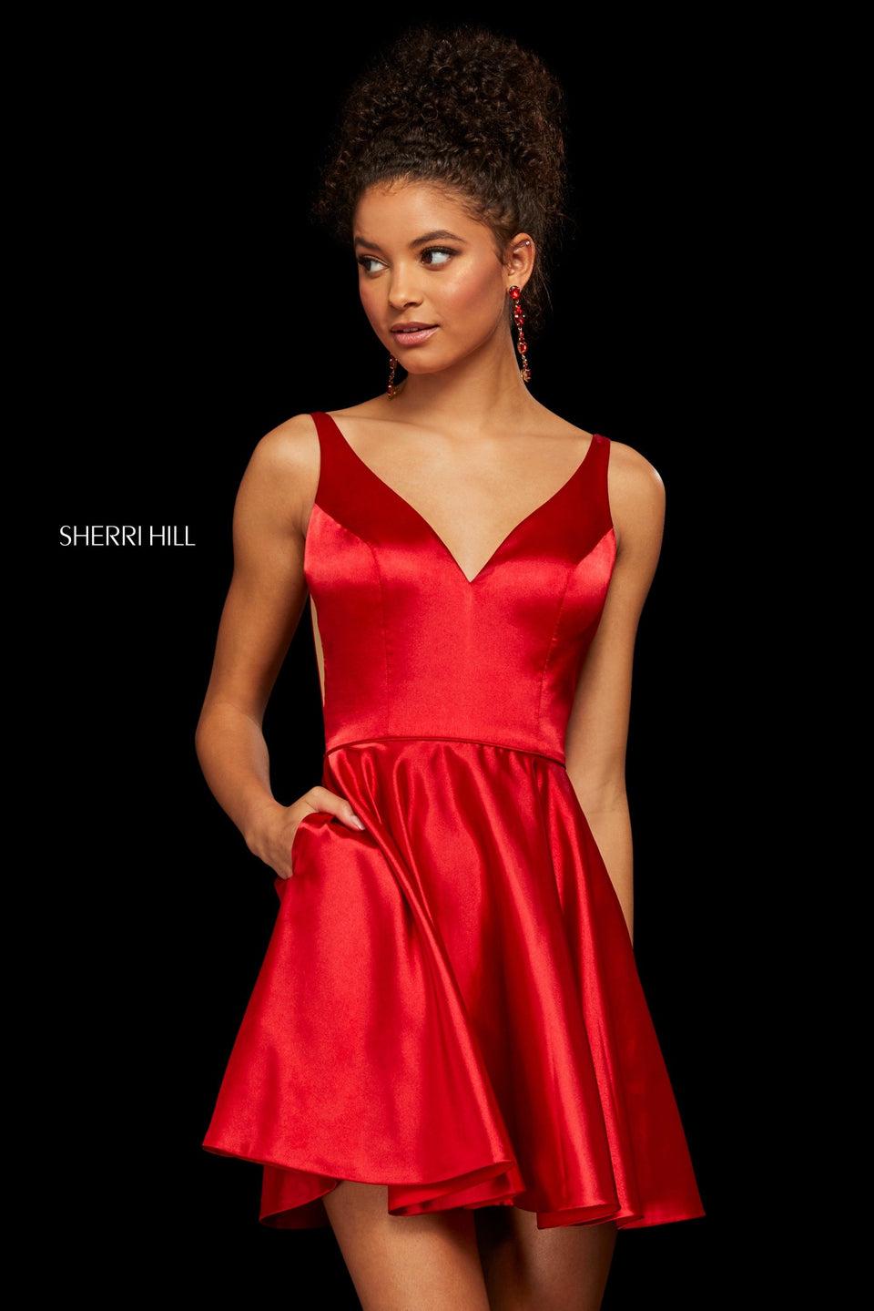 sherri hill Charmeuse A-line cocktail dress with V neckline