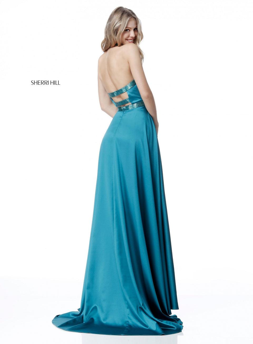 Sherri Hill Charmeuse Gown With Beaded Detail On Belt And Straps