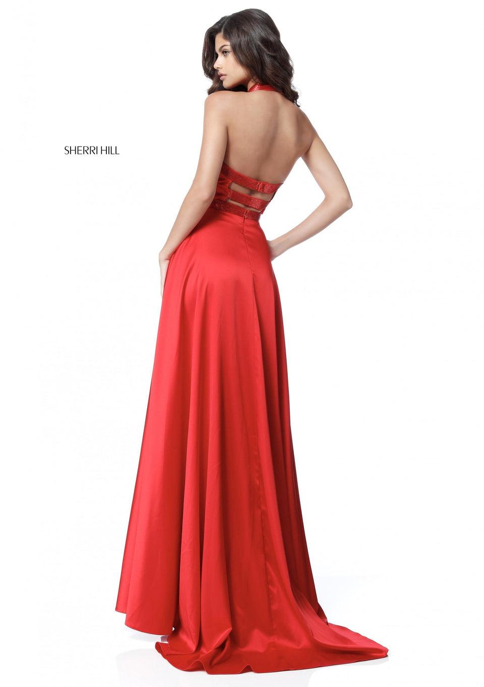 sherri hill Charmeuse gown with beaded detail on belt and straps