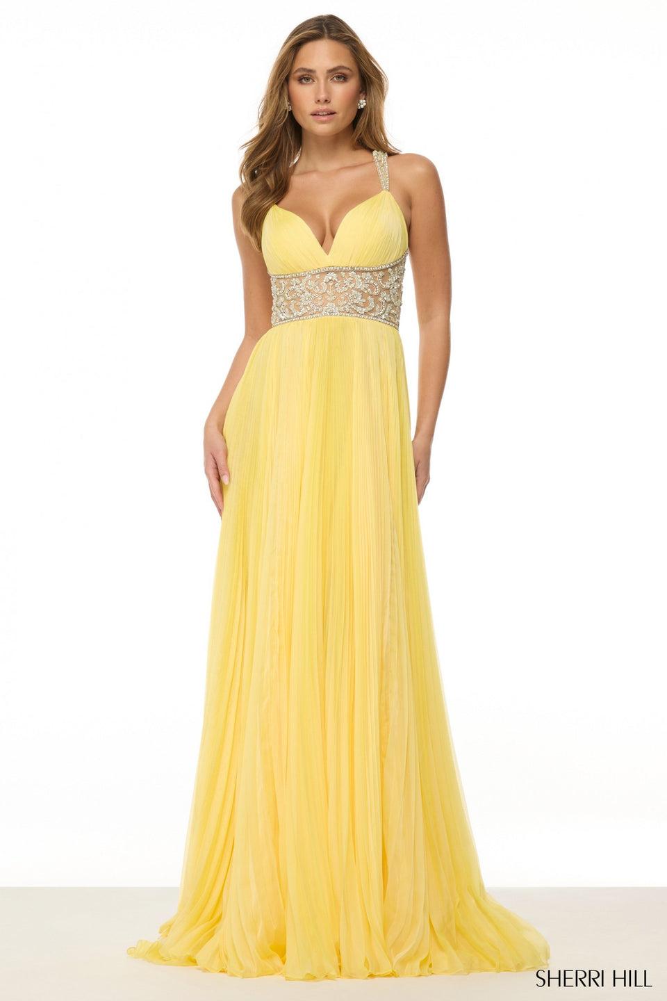 Sherri Hill Chiffon A-line Gown With Beaded Waistline