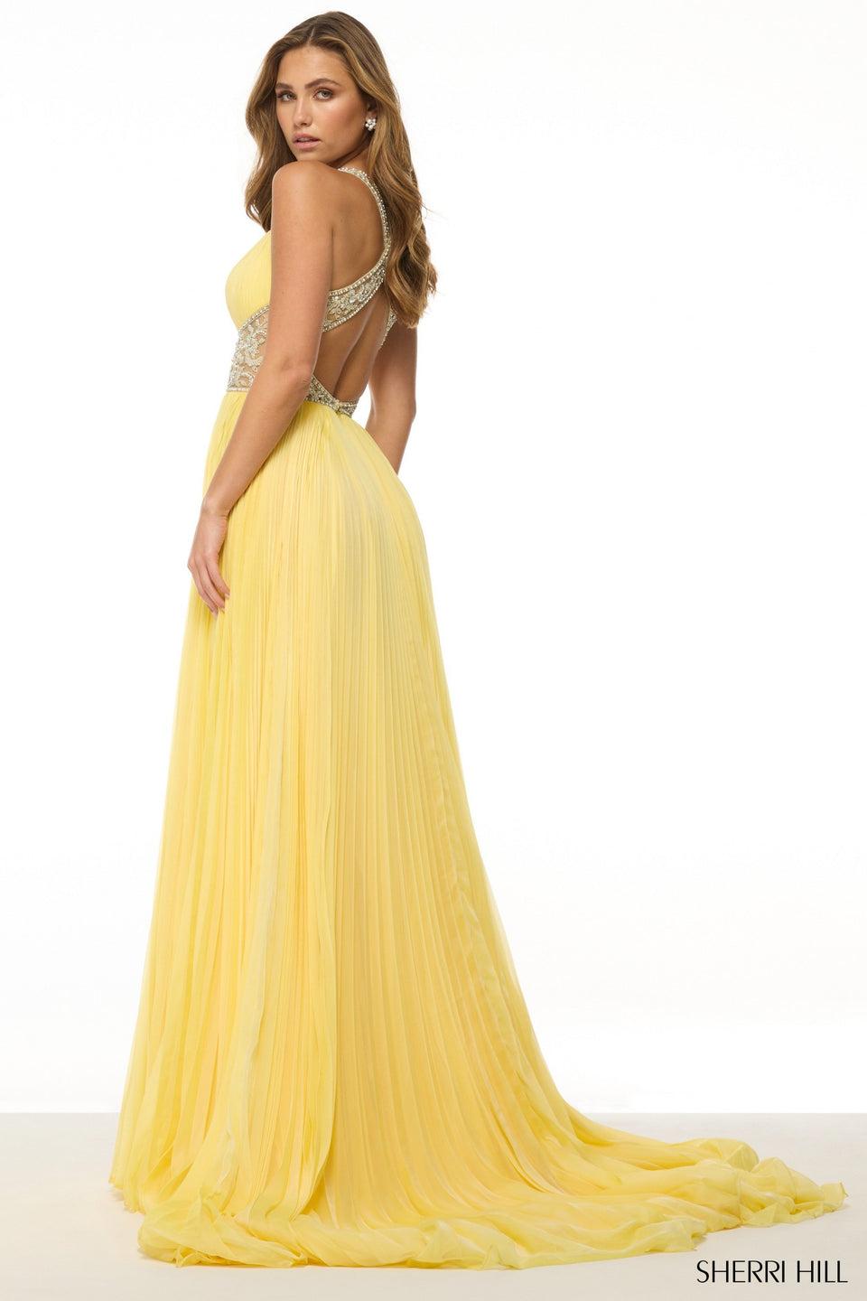 Sherri Hill Chiffon A-line Gown With Beaded Waistline