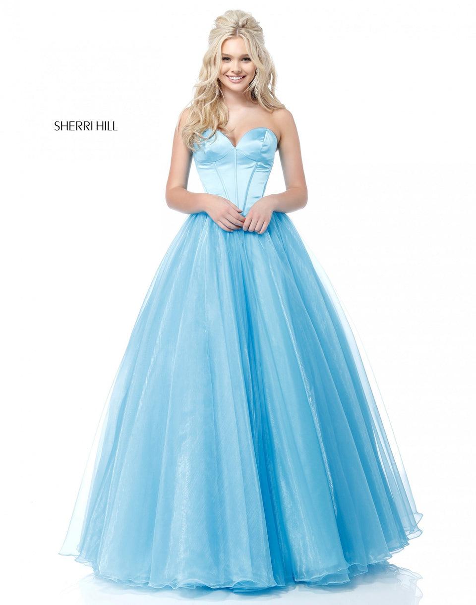 sherri hill Chiffon ball gown with sweetheart corset bodice