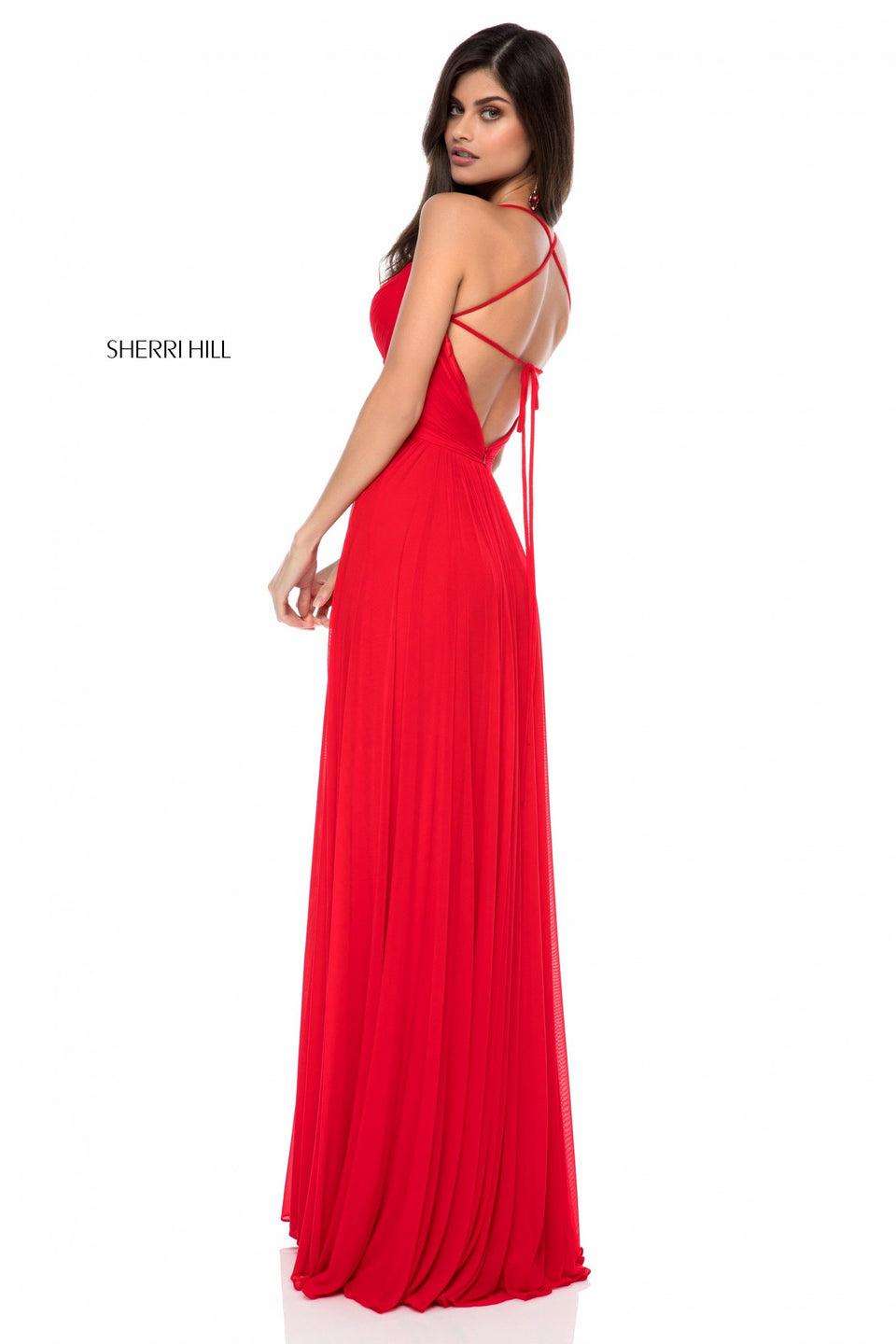 Sherri Hill Chiffon Front Cross V Neck Bodice With Criss Cross Straps In The Back
