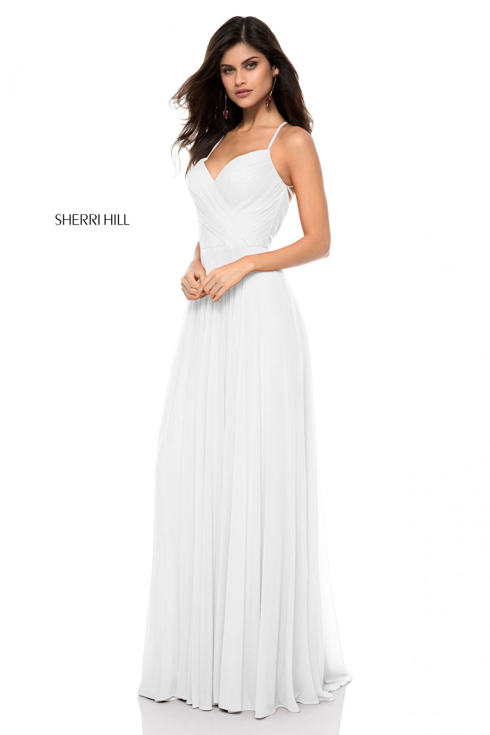 Sherri Hill Chiffon Front Cross V Neck Bodice With Criss Cross Straps In The Back