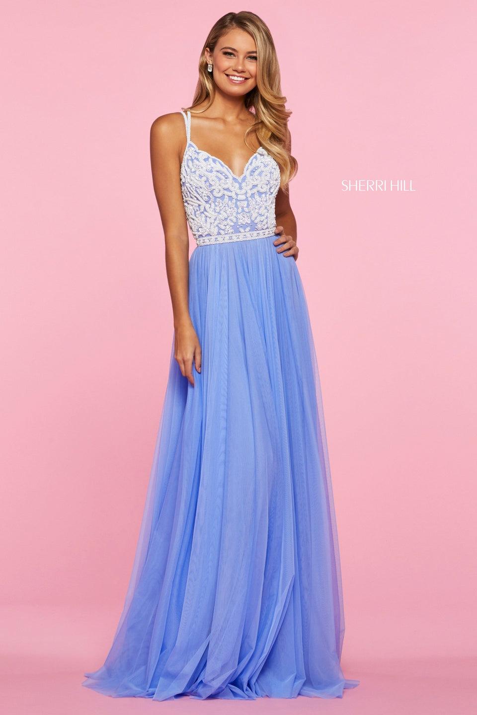 Sherri Hill Chiffon Gown With Beaded Bodice With Sweetheart Neckline
